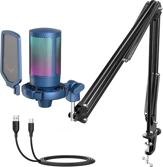 Fifine Ampligame A6T Twitch - Youtuber - Gamer - Tiktok - Yayıncı USB Mikrofon Seti (Mavi)