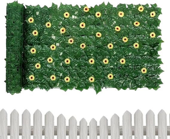Privacy Fence Screen with Sunflower Decorative Backdrop