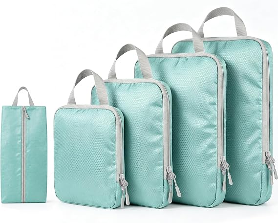 Compression Packing Cubes for Suitcases, Ultralight 5 Set Packing Cubes for Backpack Waterproof Travel cubes Suitcase Organizer Bags Set for Luggage Travel Essentials (Blue)