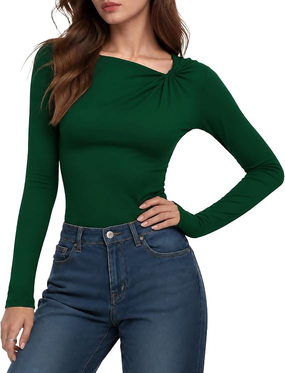 ALGALAROUND Women's Asymmetrical Twist Knot Neckline Top