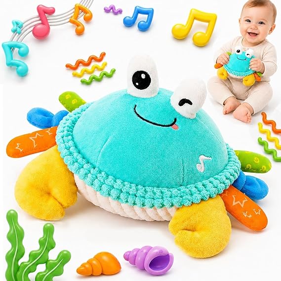 Crawling Crab Toy - Interactive Musical Plush Sensory Toys with Record&Repeat, Bouncing Dancing Moving Tummy Time Toys for Infants Toddlers, Gifts for 6 12 18 Months 1 2 3 Year Old Boys Girls