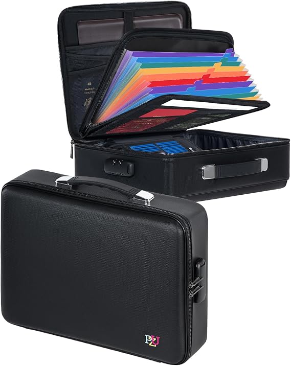 Fireproof Document Box – Lockable Hard-Shell Fireproof Box for Important Documents Certificates Laptops and Passports（Black）