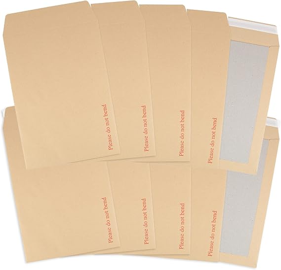 Postmaster A4 Hardback Envelopes Peel and Seal C4 Do Not Bend Board Backed 125 Pack, Brown