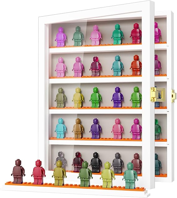 Minifigure Display Case for Collectibles, Mini Figure Display Case Wall Mount, 11 x 13.4 inches White+Orange