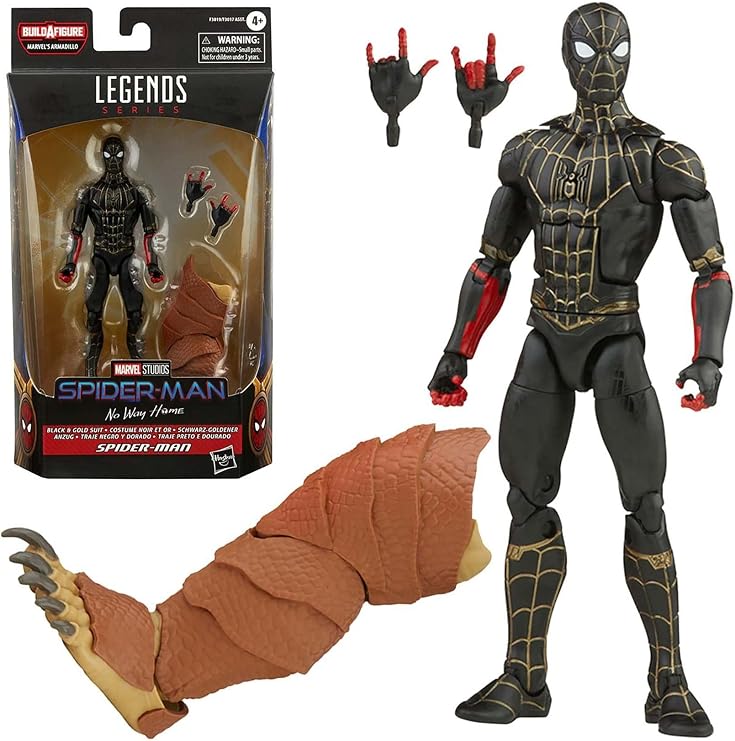 Marvel Legends Series Black & Gold Suit Spider-Man 15cm Collectible Action Figure Toy, 2 Accessories and 1 Build-A-Figure Part(s)