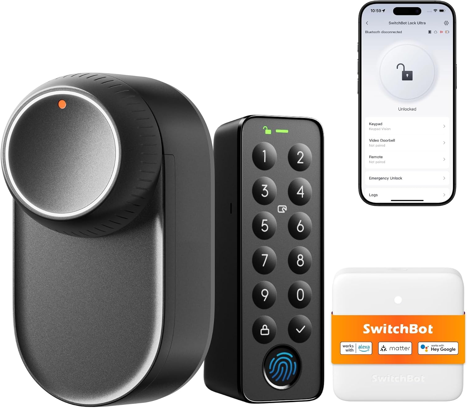 SwitchBot WiFi Smart Lock Ultra with Fingerprint Unlock Electronic Door Lock with Rechargeable Battery Fingerprint Door Opener Passcode Smartphone Alexa Google Supports Matter