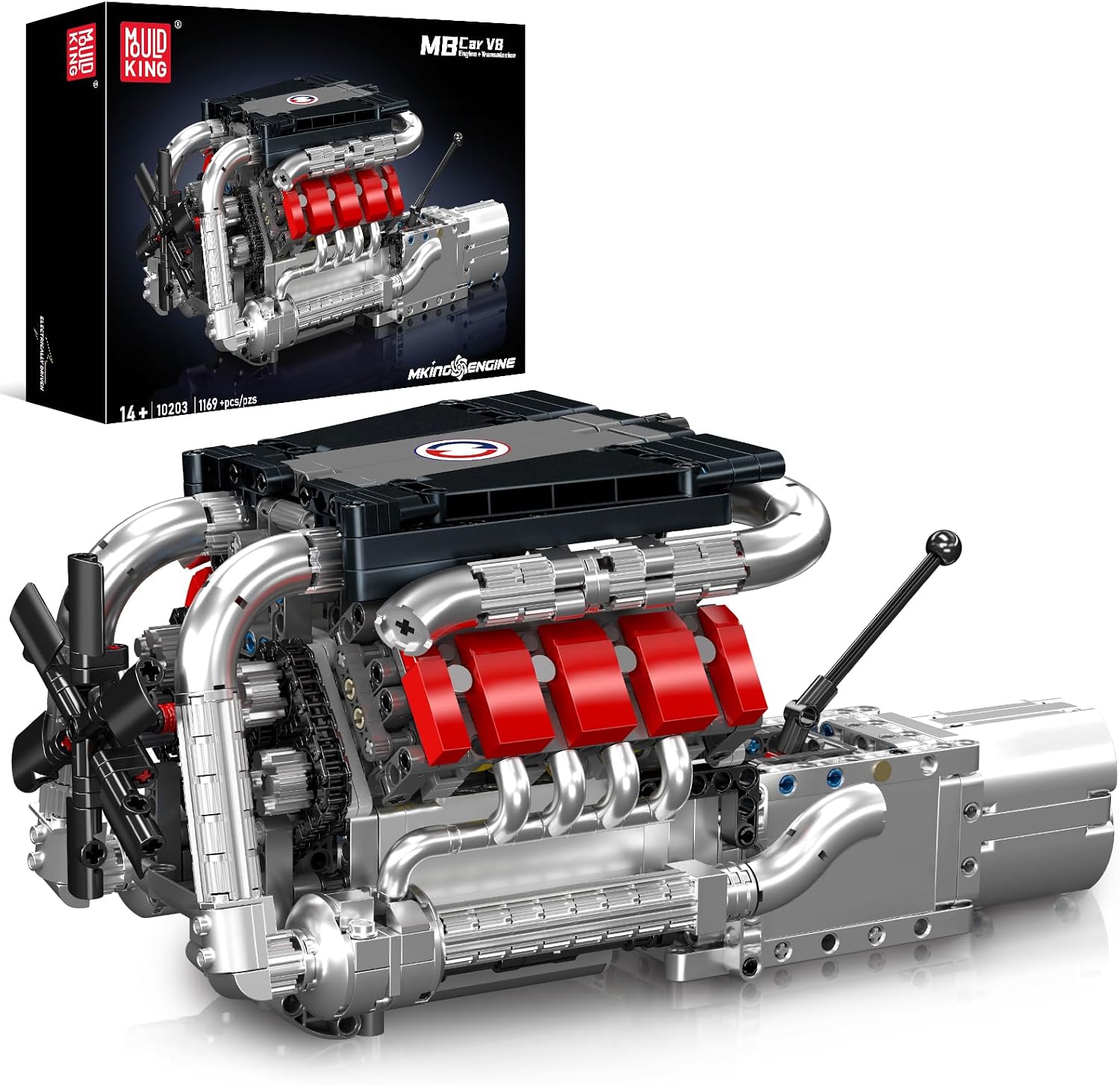 Mould King V8 Engine Building Blocks Set, 10203 Engine Model That Runs, Mini Engine for Adults with Battery and Motor, Construction Toys for Teens1169 Pcs