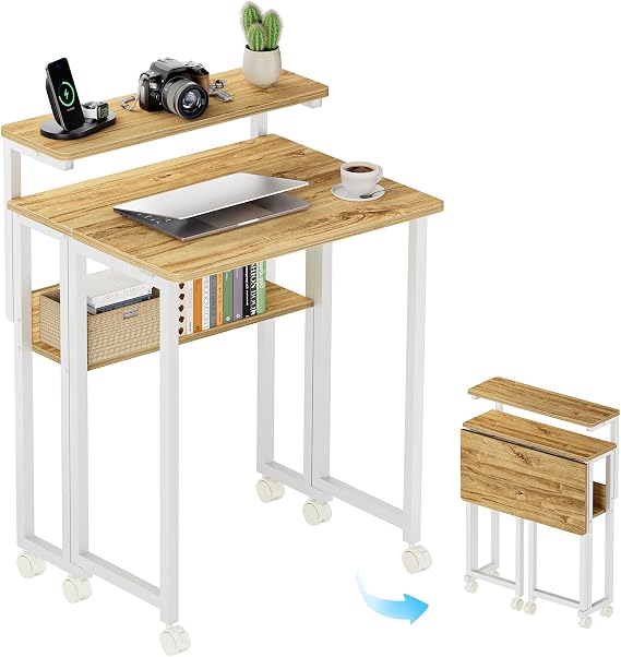 GreenForest Folding Desk with Adjustable Monitor Stand, 24.8 in Small Desk