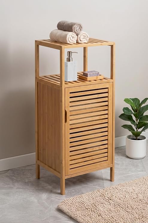 Digithome Bambu 1 Kapaklı 2 Raflı Çok Amaçlı Banyo Düzenleyici Organizer Dik Dolap DB-0043