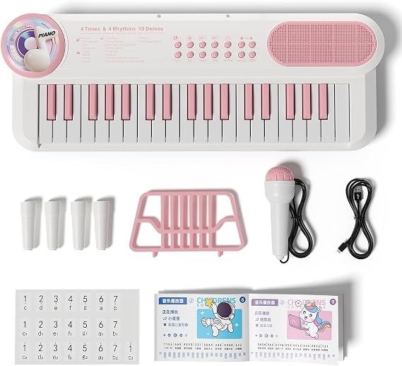 Multi-functional Piano Children's Musical Instrument Toy 37-key Early Development Toy for Kids White Piano Finger Toy Lightweight Mini Keyboard Electric Keyboard Birthday Present Christmas Gift