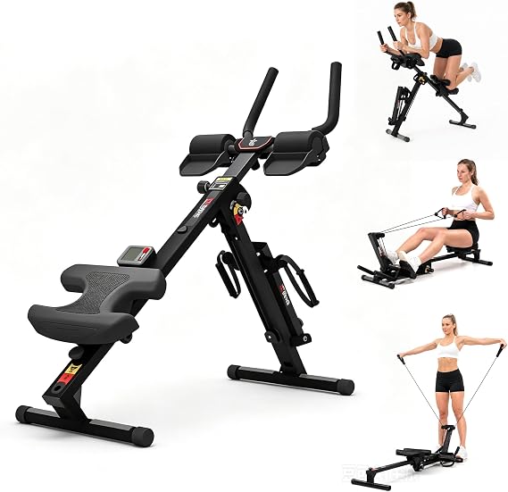 TOUSAINS 3 in 1 Rowing Machines, Folding Ab Machine with Cable System, Abdominal Trainers for Abdominal Workout, 4-Level Height & 2 Resistance Levels, Core Trainer
