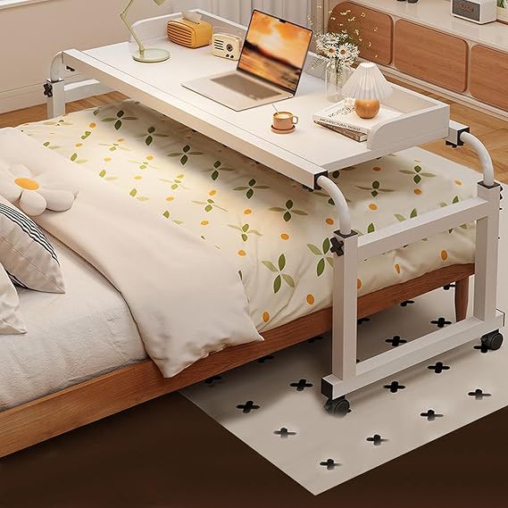 Mobile Table,folding Laptop Desk Table Bed Adjustable Portable Computer Stand Tray Flexispot Medical Adjustable Overbed Bedside Table Side Table On Wheels Living Room(Color:White+)
