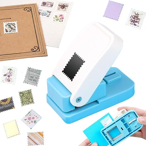 1X0.8inch Rectangular Postage Stamp Punch, Scalloped Rectangle Lever Action Craft Punch for Paper Crafting Scrapbooking DIY Card Making Arts Crafts Supplies