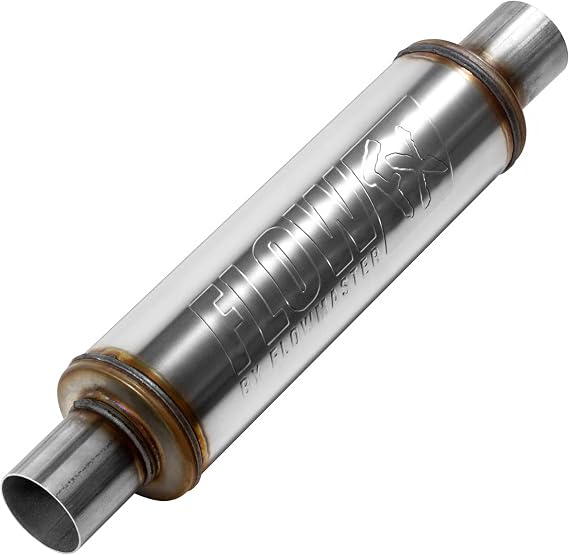 Flowmaster Flow FX Chambered Muffler – 2.25” Center In / 2.25” Center Out – Round Body – Moderate Sound – Stainless Steel – Affordable Performance for Modern Trucks, Muscle Cars & Daily Drivers, 71415
