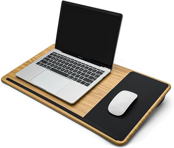 Knee-Top Table with Mouse Pad and Cushion, Wrist Support, Double-Sided, Compatible with Laptops and Notebooks up to 17 Inches, Portable, for Bed, Sofa, Car, Office, Home Office, Large Laptop