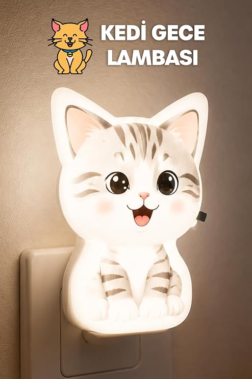 Kedi Gece Lambası ON/OFF Tuşlu Koridor Hol Işığı Uyuma Işığı Beyaz GC19 [Enerji Sınıfı A]