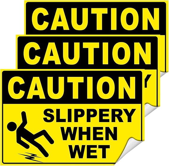 3 Pack 4x6 Inch Slippery When Wet Vinyl Stickers Wet Floor Warning Signs