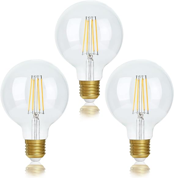 FLSNT Dimmable E27 Screw Bulb 40W, G95 LED Filament Edison Screw in Light Bulb, 5.5W E27 Vintage Light Bulbs Warm White 2700K, Clear Glass, Pack of 3 [Energy Class F] [Energy Class F]