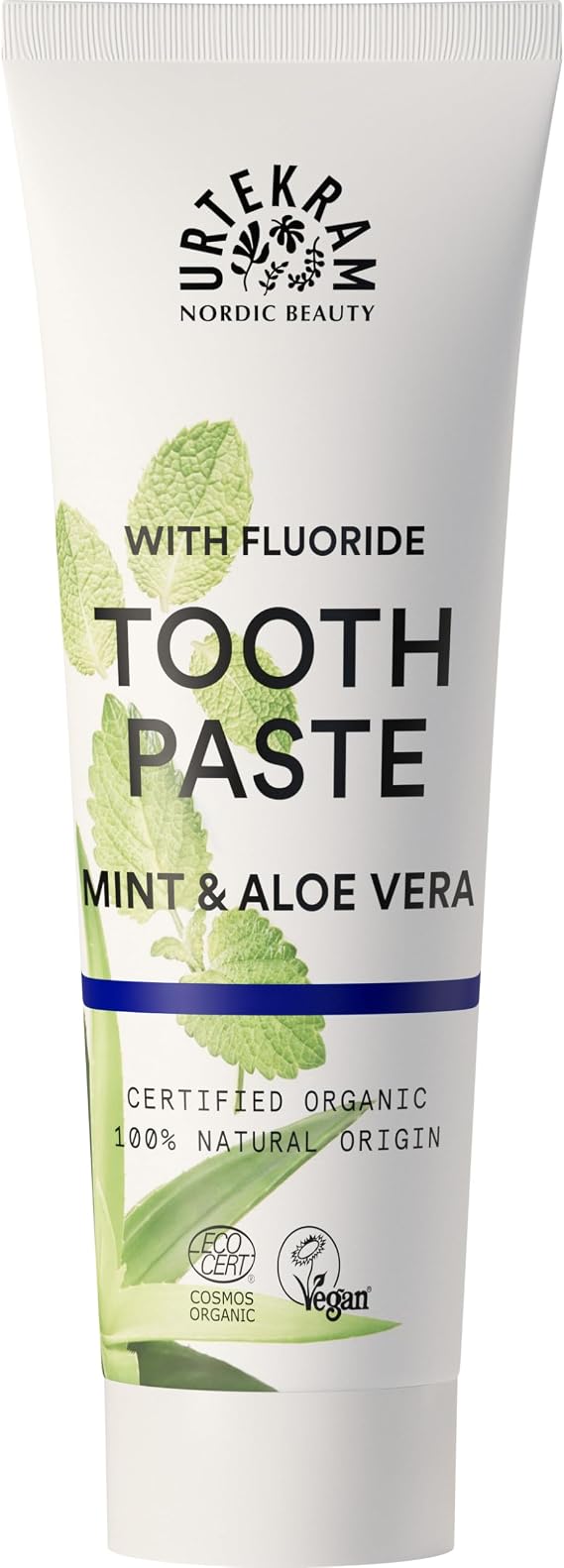 Urtekram Mint and Aloe Vera Toothpaste - Fresh Toothpaste with Fluoride Protection - Organic Vegan Natural Ingredients - Urtekram Dental, 75 ml (Pack of 1)