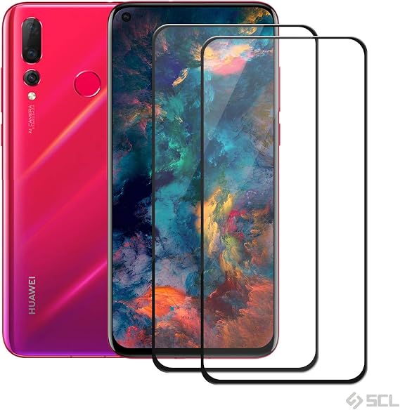 SCL Screen Protector for Huawei Nova 4, 3D Curved Full Coverage Dot Matrix Tempered Glass Screen Protector (2 Pack), Case Friendly Updated Version Black
