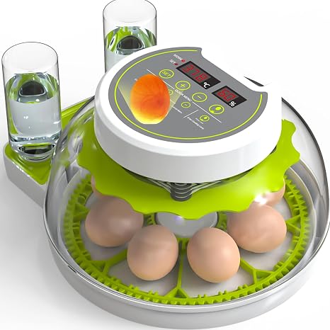 8-32 Eggs Incubator, Automatic Egg Turning, Digital Humidity Display & Auto Water Refill, LED Egg Candler, Dual Power Supply Poultry Hatcher for Chicken, Duck, Quail, Goose with 2 Trays - Green