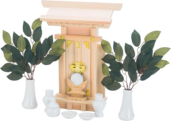 Shrine Shelf Set, Simple, Ultra Compact, Easy Exchange Divine Cards, 1 Sha with Sleeves, Great Shrine Shelves Set, Sakakaki, Shin Mirror, Shin Instrument Set