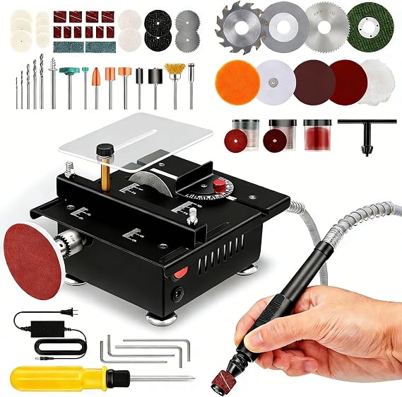 Portable Mini Table Saw, Multi-Functional Woodworking Tool with Adjustable Speeds & Angles, Ideal for DIY Hobby & Craft Projects