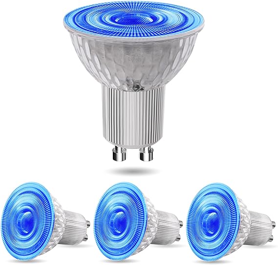 GU10 Blue LED Bulbs 5W – Coloured Spotlights for Decoration, Recessed Lighting, Party, MR16 GU10 Halogen Replacement – Pack of 4 [Energy Class A]