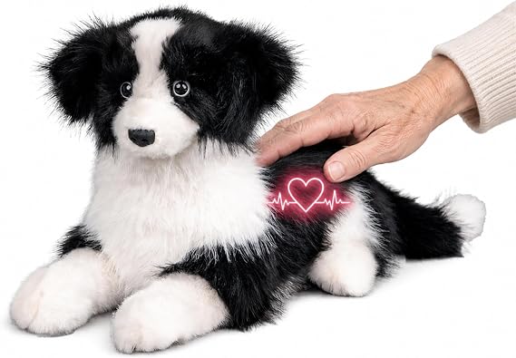 Chongker Realistic Border Collie Puppy for Seniors, Interactive Plush Dog with Barking, Purring & Heartbeat, Responds to Touch and Name, Voice Activated Companion Pet, 18 Inch