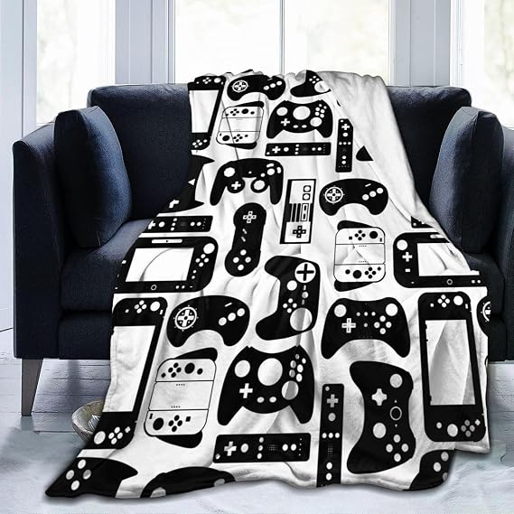Video Game Gaming Black White Gamer Throw Blanket Soft Bed Bedding Warm Cozy Plush Flannel Fleece Blankets Gifts for Boys Teens Men, Sofa Couch Bedroom Home Decor, 80"X60"