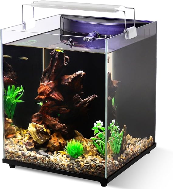 Fishkeeper 5ガロンフィッシュタンクスターターキット フィルター付き小型水槽 調節可能な3色照明 セルフクリーニングフィッシュボウル 縁なし水槽初心者用淡水魚タンク