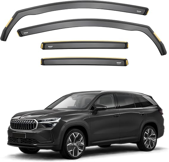 ISPEED Wind Deflectors For Skoda Kodiaq MK2 2024-2027 5-Door SUV 4pc Set | Keep Your Car Ventilated In Rain & Wind, Reduce Wind Turbulence, Easy Installation, Tinted, In-Channel Deflectors