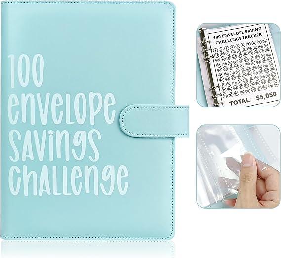 100 Envelope Challenge Binder, Leather 52 Week Money Saving Challenge Binder Easy and Fun Way for 100 Envelopes Money Saving Challenge Budget Binder for Budgeting Planner & Saving Money
