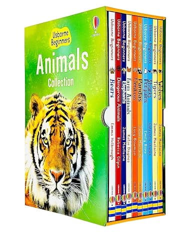 Usborne Beginners Animals Collection 10 Books Box Set (Bears, Dangerous Animals, Elephants, Farm Animals, Monkeys, Pandas, Penguins, Sharks, Tigers & Wolves)