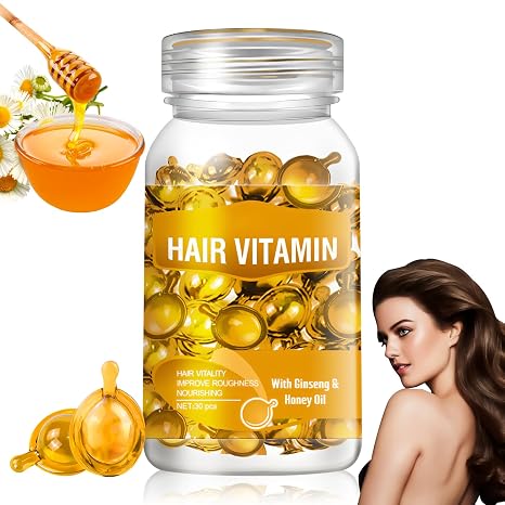 Hair Vitamin Serum Capsule Hair Vitamin Oil 30 Capsules/Bottle Moisturising Anti-Frizz Repair of Hair Damage Essential Hair Oil for Healthy Hair Growth (Orange Colour)