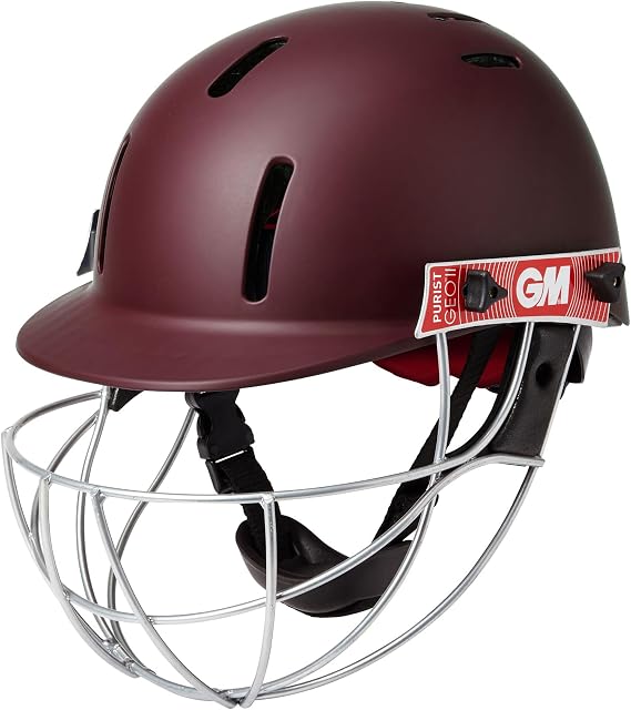 GM | Cricket Helmet | Purist GEO II | BSI Approved Batting Fielding Head Protection - Adult & Junior Size Ball | Ultra-Strong Geodesic Grille | Maroon | Small 520-550 mm | Gunn & Moore