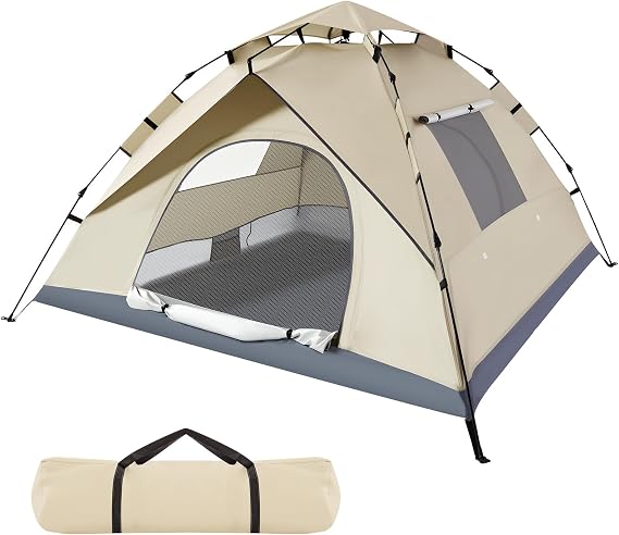 Pop Up Tent for 4 Person, Automatic Instant Camping Tent with Upgraded 210D Oxford, Waterproof Windproof & Insect Proof for 3 Seconds Quick Setup, Perfect for Outdoor, Hiking Family Camping