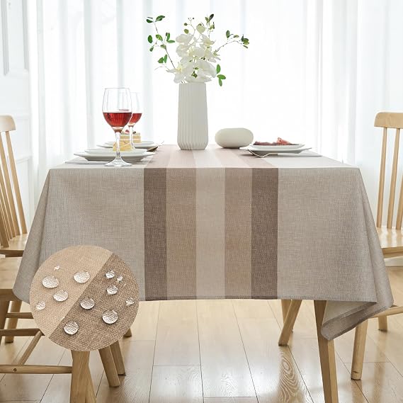 Rectangle Tablecloth Beige 240x140 cm Wipe Clean Table Covers Faux Linen Water Resistant Table Cloth Wipeable Sommer Spring Decorations Fabric for Kitchen Outdoor Garden