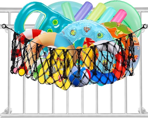 Pool Storage Bag, Adjustable Swimming Pool Hanging Organizer Mesh for Pool Side and Fence, Foldable Outdoor Pool Floats Storage for Floats Inflatable Toys Pool Accessories, Black