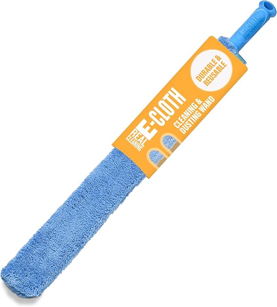 E-Cloth Cleaning & Dusting Microfibre Wand, Great for Cleaning and Dusting Surfaces, Washable and Reusable, 100 Wash Promise, Blue, 1 Pack