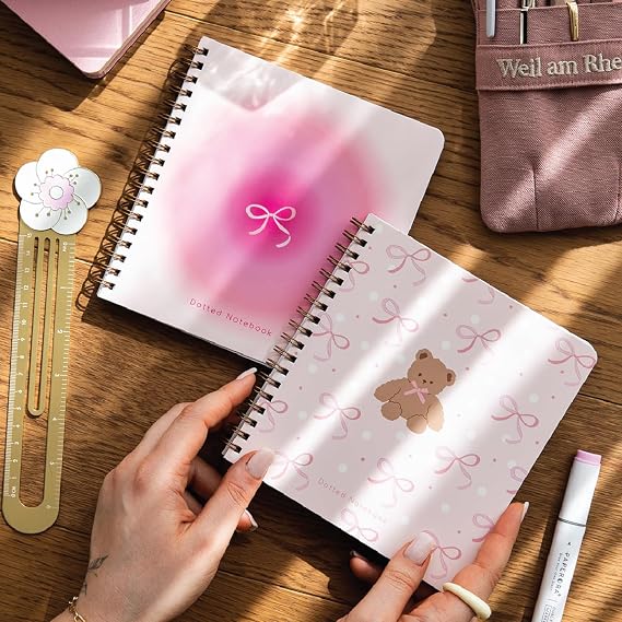15x16 Spiralli Karton Kapak 2'li Noktalı Not Defter Seti - Ayıcık