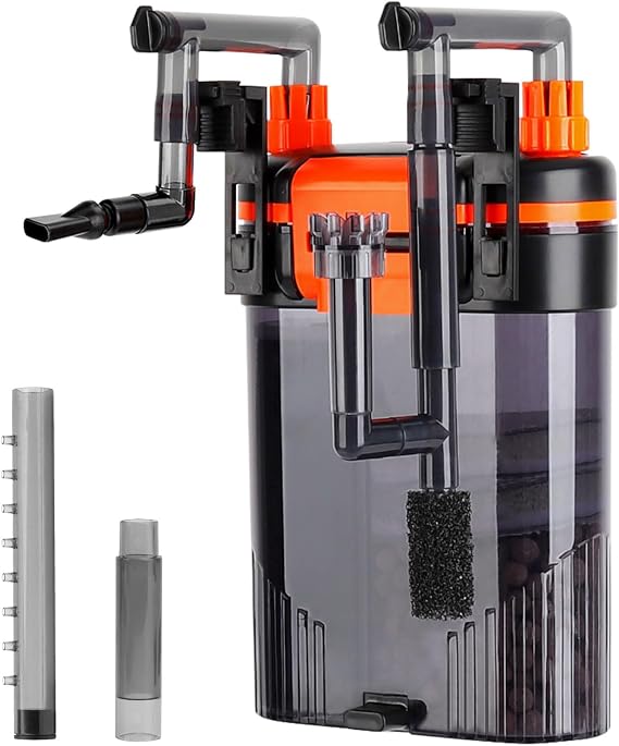 Hygger Aquarium Filter, 680 L/H 8 W External Aquarium Filter, Silent Filter with Duck Beak Nozzle Shower Tube, Adjustable Aquarium Filter for 150-225L Tank