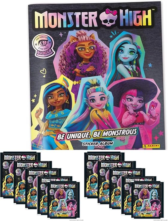 Panini Monster High Lisanslı Çıkartma Albümü + 10 Paket (50 Adet) Çıkartma Seti