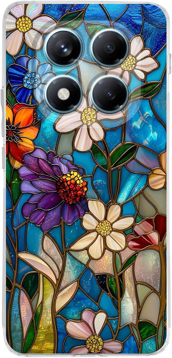 PrintiFy Redmi Note 14 Pro 5G ile Uyumlu Vitray Mavi Bahar Tasarımlı Şeffaf Silikon Kılıf