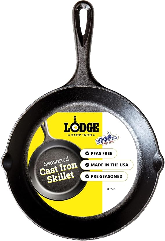 Lodge 20.32 cm / 8 inch Pre-Seasoned Cast Iron Round Skillet / Frying Pan
