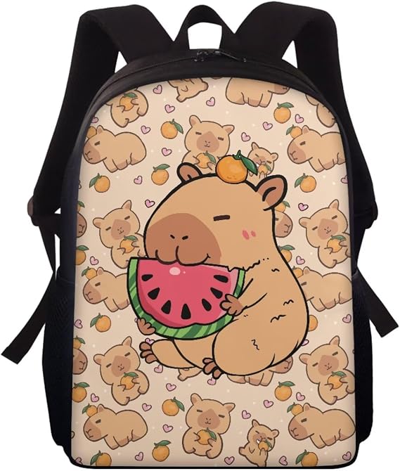 Cute Capybara School Backapck for Little Boys Girls 15 Inch Schoolbag Kawaii Animal Capybara Print Bookbag for Kids Big Capacity Rucksack Children Back to School Backpacks