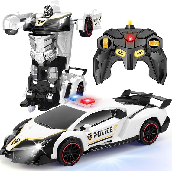 Transforming Remote Control Police Car Toys for 3-8 Year Old