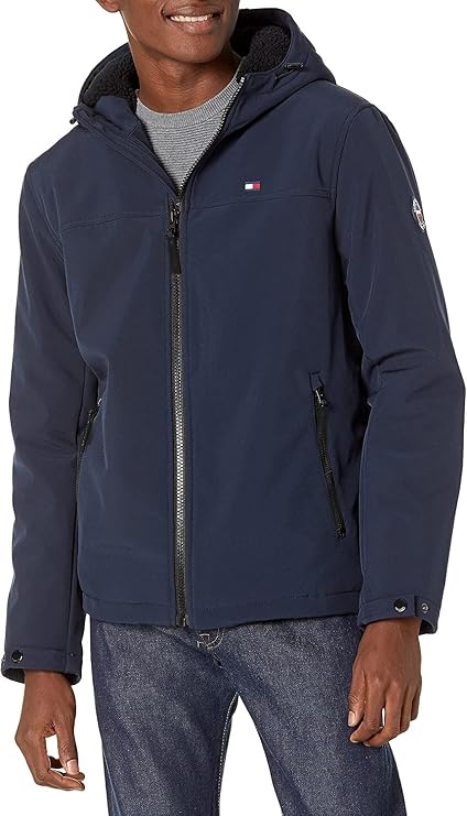 Tommy Hilfiger Men's Soft Shell Water Resistant Hooded Jacket Transitional Jacket