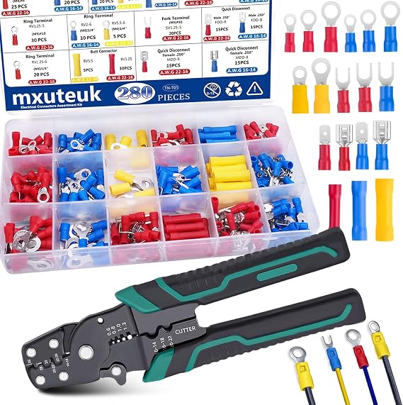 mxuteuk 281Pcs Insulated Wire Electrical Connectors Assortment Kit with Ring, Spade, Butt, Quick Disconnect, Crimp Automotive Cable Terminals