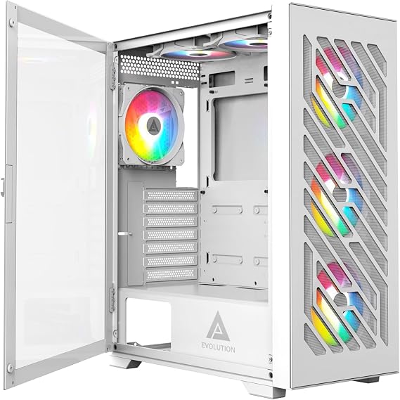 Apevia Evolution-WH Mid Tower Gaming PC Case with 6X 120MM PWM ARGB Fans